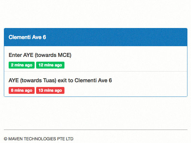 Traffico shows heavy traffic along AYE (towards Tuas) exit towards clemeti ave 6