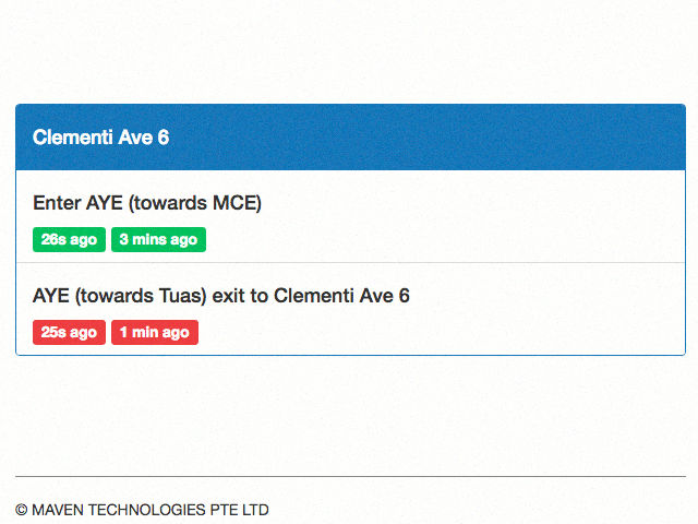 Traffico shows heavy traffic along AYE (towards Tuas) exit towards clemeti ave 6