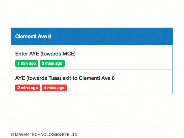 Traffico shows heavy traffic along AYE (towards Tuas) exit towards clemeti ave 6