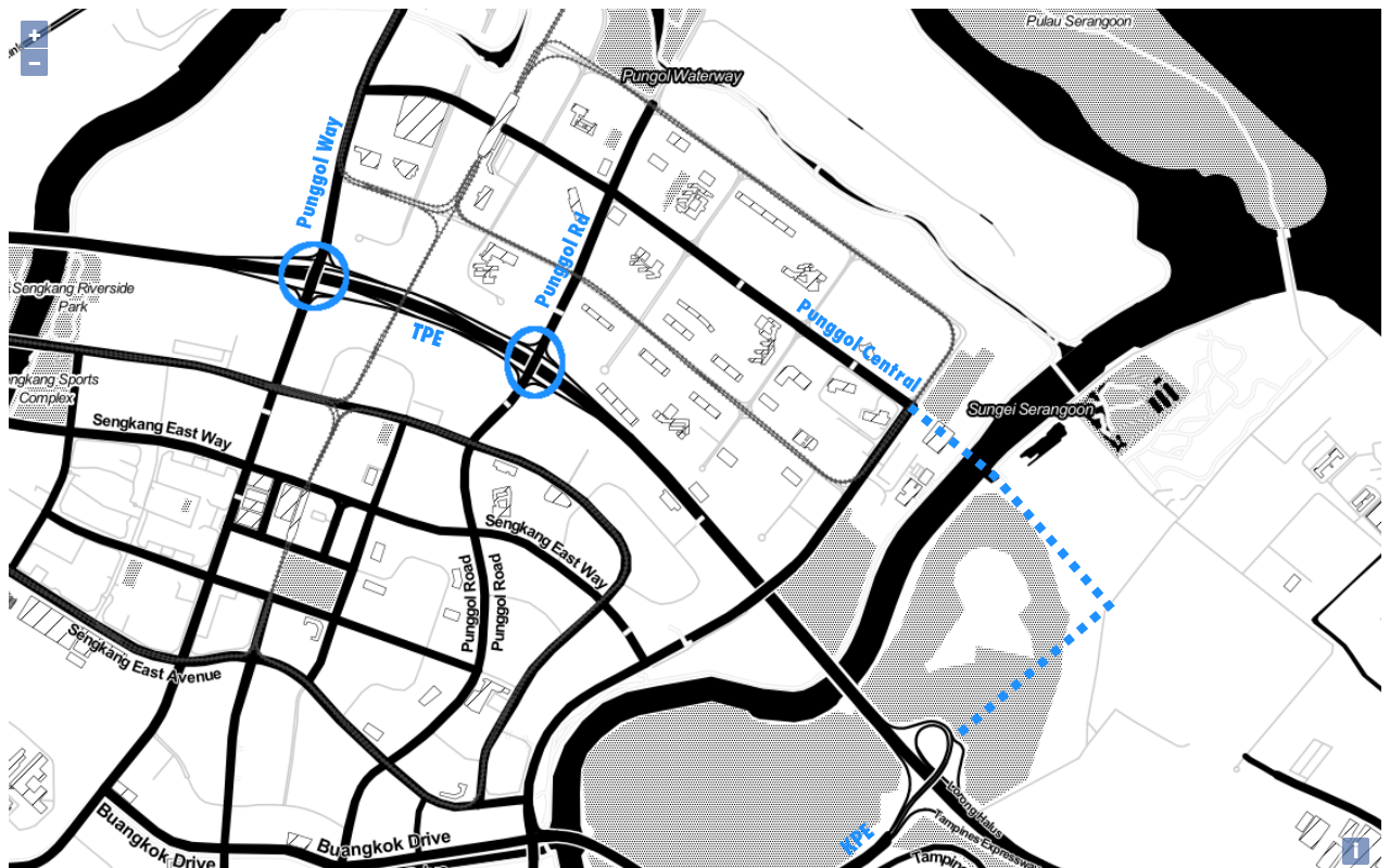 Punggol Town Map showing existing ingress and egress routes